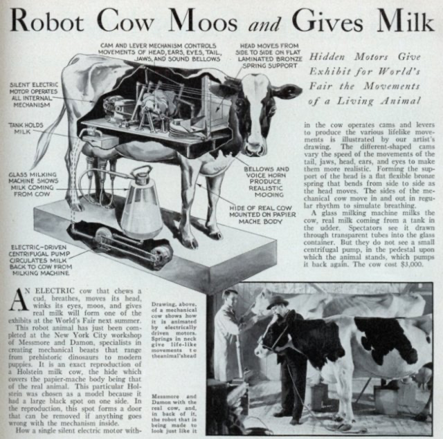 Re-creating a dairy cow with machinery is not as easy as you might think. Source: <http://blog.modernmechanix.com>